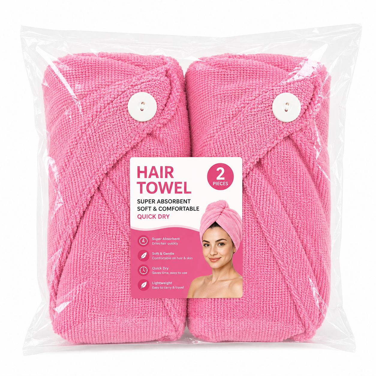 Microfiber Hair Towel Wrap for Women | Quick Dry Super Absorbent Hair Drying Turban with Elastic Loop, Soft Lightweight Anti-Frizz Head Towel for Long, Curly & Thick Hair, Fast Dry Hair Wrap (Pack of 2, Assorted) - Image 1